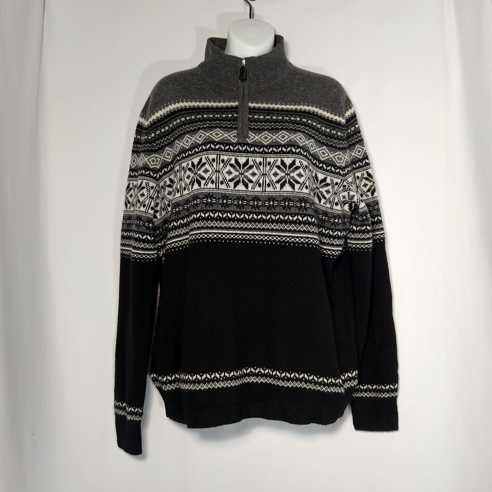 Tahari Cashmere Quarter Zip Sweater Fair Isle Sz L